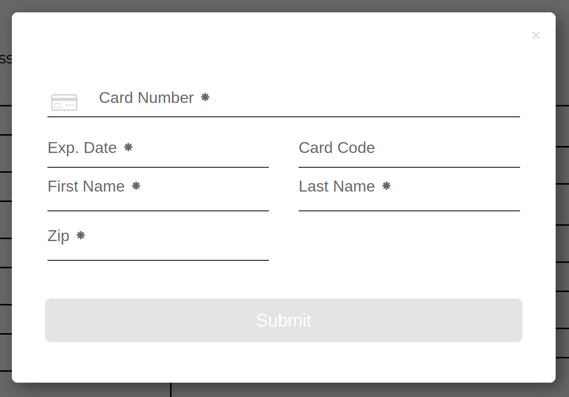 screenshot of the Authorize.net card data pane on CannaMLS