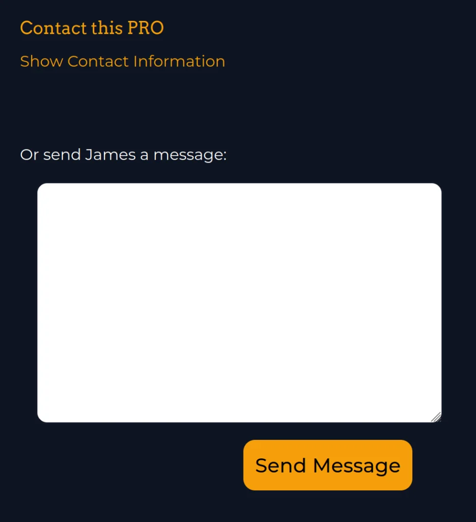 a screenshot of the "Contact this PRO" section on a PRO profile on CannaMLS