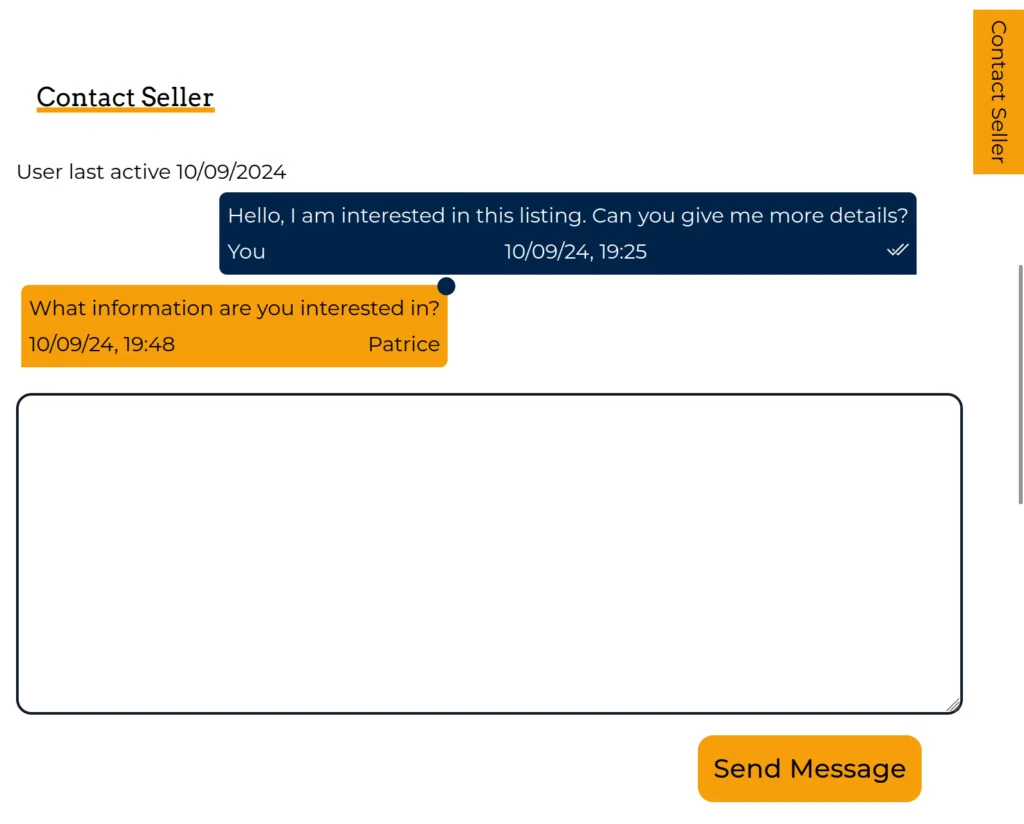 screenshot of the CannaMLS contact listing section, with an unread message, the User last active date, and a confirmed read message