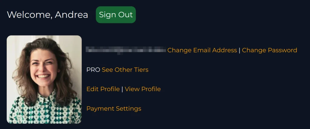 a screenshot of the top of the CannaMLS account page for a PRO user, with the "View Profile" link visible